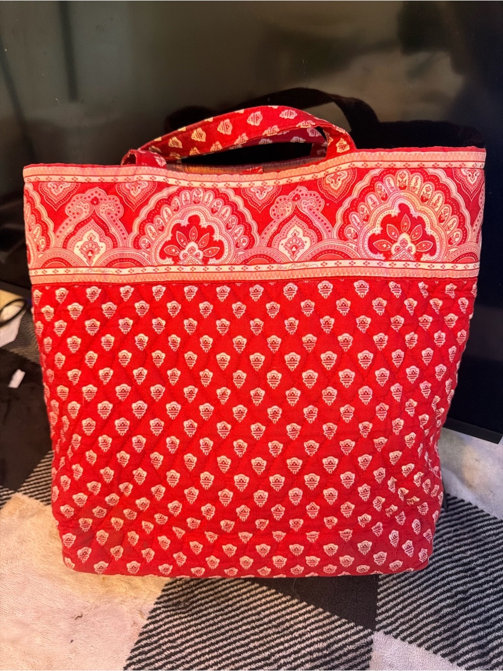 Vera Bradley Red Quilted Tote with Paisley Trim - Picture 1 of 6